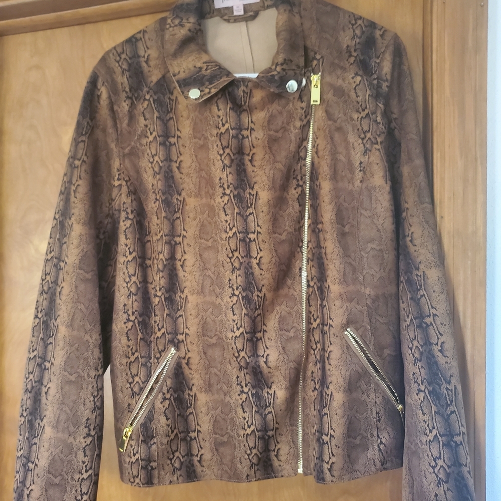 New without tag Philosophy Taupe Faux Suede Snake Print Jacket.